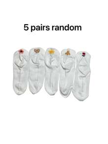 5pairs Butterfly & Floral Pattern Invisible Socks - White - View 6