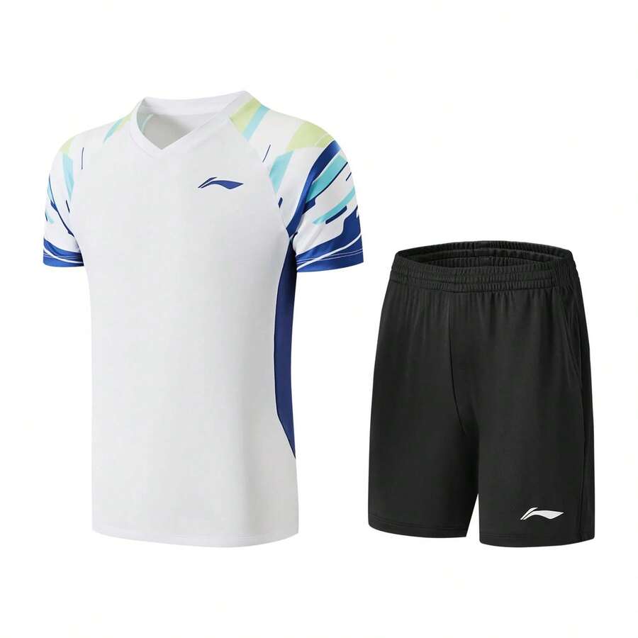 Li-Ning Badminton Suit For Men And Women, Quick-Dry Breathable T-Shirt And Shorts Suitable For Match And Training AATW015 - White/Black - View 1