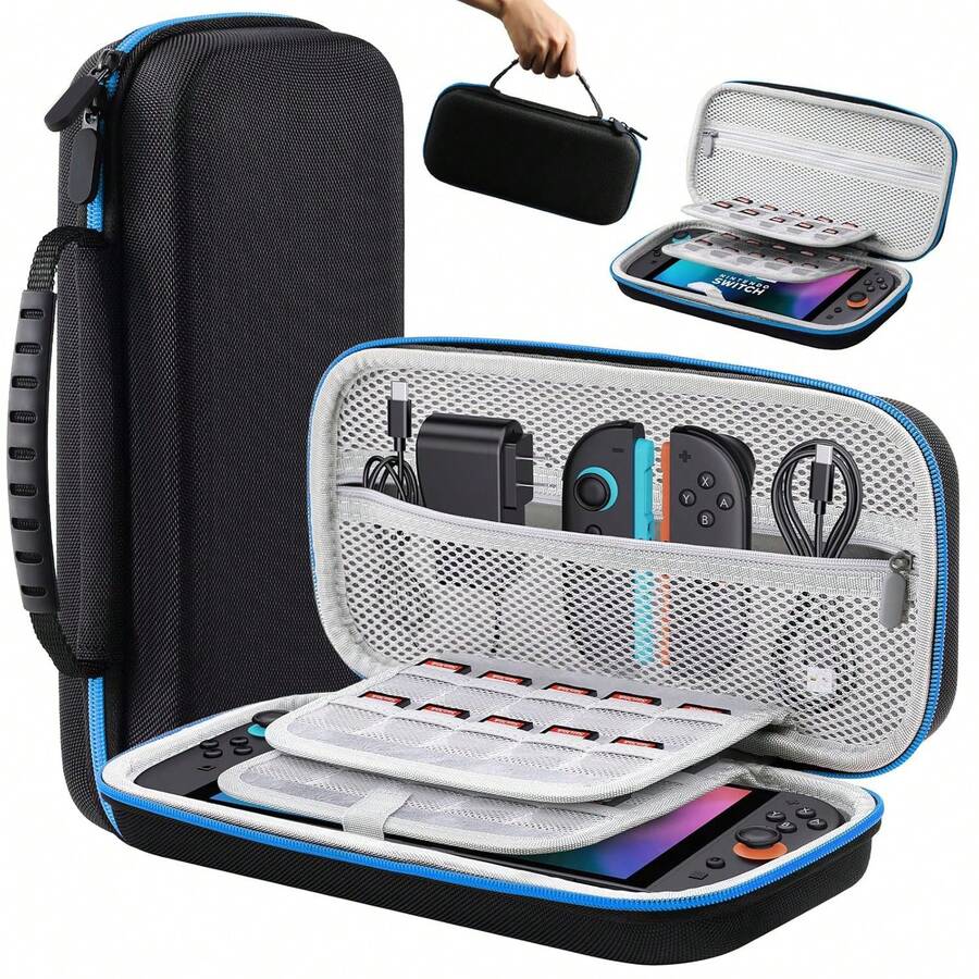 Carrying Case Compatible With Switch 2 (2025), Hard Shell Travel Case For 7.9-Inch Console, Lightweight Ballistic Nylon Protective Storage Bag With Large Capacity For Accessories, Blue - View 1