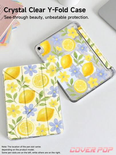 Funda protectora para tableta con patrón de limón y floral compatible con iPad Air 8 (M4) 2026 (11 pulgadas)/2026 (13 pulgadas), 9.7/10.2/10.5/10.9/12.9/Pro 11/A16, 10.ª generación, Galaxy Tab S6 Lite de 10.4 pulgadas, Kindle Paperwhite de 12.ª generación 2024, Kindle (11.ª generación-lanzamiento de 2024). Protección suave a prueba de golpes, modo de suspensión/activación inteligente, soporte con pliegue en Y, múltiples ángulos de visualización, adecuado para regalos de niña, romance de primavera, regalos de cumpleaños