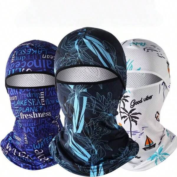 1pc Summer Outdoor Cycling Sun Protection Face Mask, Ice Silk Head Cover, Full Face Sunshade, Neck Guard Headwear, Fishing Anti-Mosquito Face Mask Hat