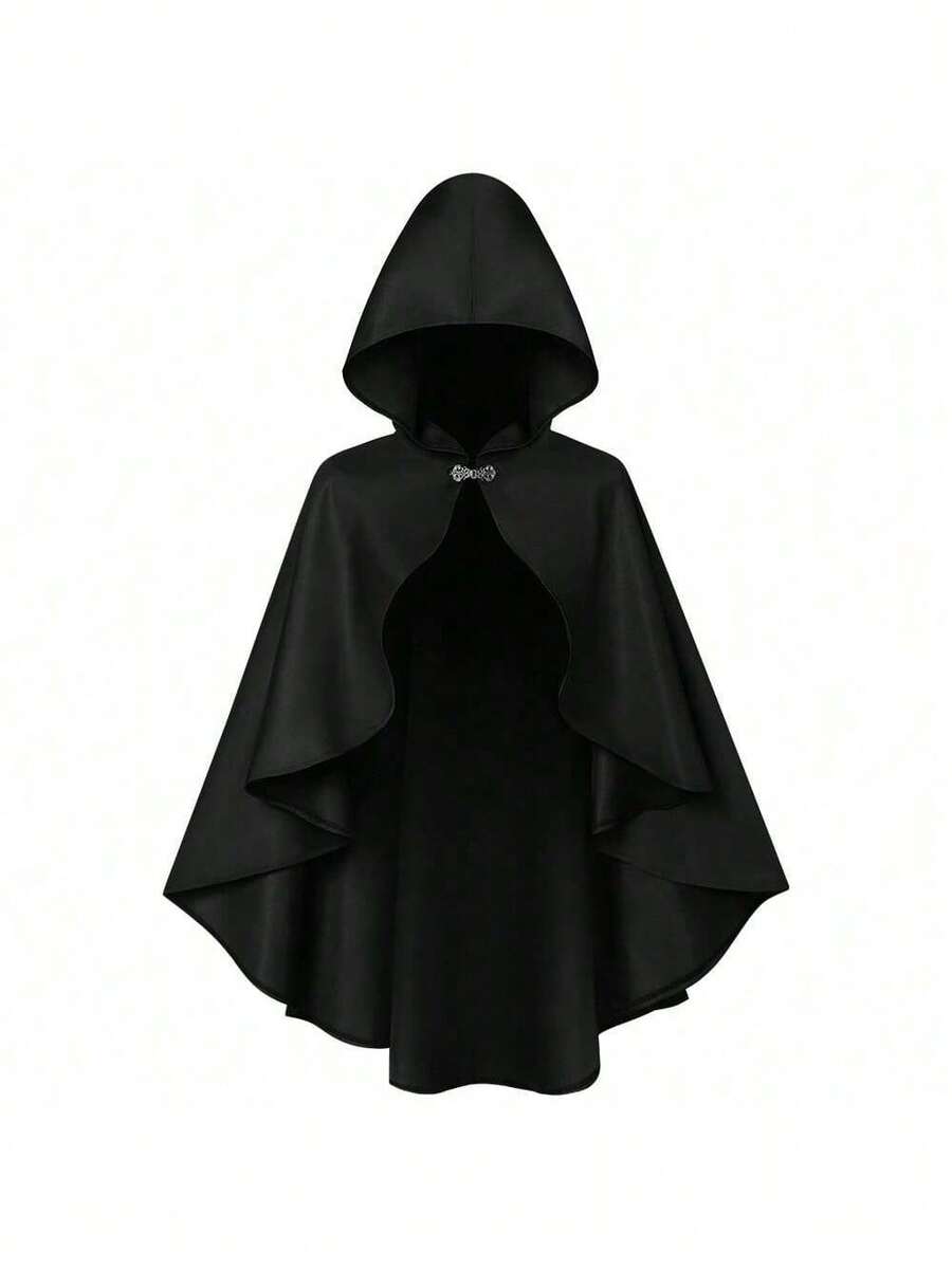COS Retro Halloween Renaissance Hooded Cape For Adults, Medieval Style, Stage Costume - Black - View 1