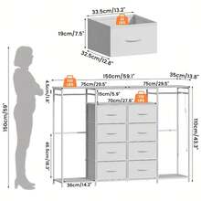 Multi-Functional 8-Drawer Dresser Closet With Hanging Rack & Shoe Storage - Large Capacity Dresser With Fabric Drawers, Metal Frame & MDF Board, Standalone Wardrobe For Bedroom, Living Room, Dressing Room - Easy Assembly Required - Black - View 9