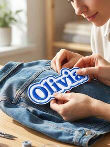 Custom Embroidered Name Patch, Personalized Clothing Labels, Cute Bubble Letter Style Name Tags For Backpacks Jackets Travel Organizer Gifts, Customized Text Badge For Daily Use Holiday Gift Idea, Customizable Name Label Stickers For Family Friends - Style a - View 5