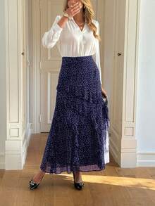 Đầm hè Look Polly dành cho nữ, được làm từ chất liệu vải nhẹ, thoáng khí và thoải mái, với thiết kế viền bèo nhún và họa tiết chấm bi. - Màu xanh hải quân - Xem 7