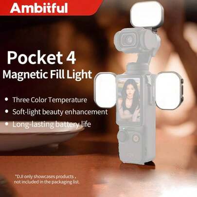  Ambitful Pocket 4 Magnetic LED Camera Light Forfor D JI Osmo Pocket 4 Expansion Adapter Plastic Fill Light