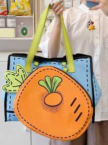 1pc New Carrot Shaped Tote Bag, Large Capacity Sports Badminton Tennis Racket Bag, Cute Shoulder Handbag - Multicolor - View 4