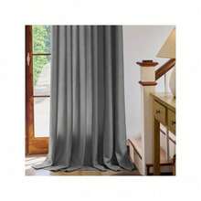 Plain Velvet Curtain With 8 Buttons (1 Piece), Soft And High Quality Fabric, Enhances The Style Of Your Home, Perfect To Complement Any Modern Decor Style. - 灰色的 - 查看 2