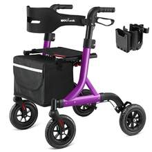 WALK MATE Walkers For Seniors, Rollator Walker With Seat, 8" Rubber Wheels All Terrain Rollator Walker With Backrest, Aluminum Walkers Built-In Cable, Foldable And Adjustable Height For Seniors, Purple - View 14