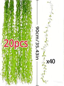 40/60 根超长豪华柳条藤蔓，35.4 英寸人造常绿常春藤，浓密纹理绿叶，仿真藤蔓，适用于新年、复活节、圣帕特里克节、开斋节、春季家居、户外、婚礼拱门装饰 - 綠色 - 查看 15