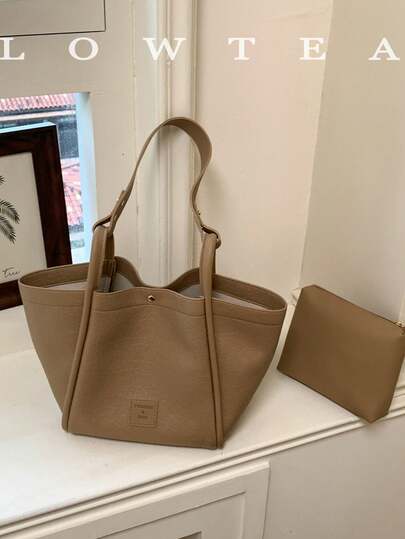  2个装 Low Tea 纯色 PU 手提包，女士复古时尚单肩手提包，顶部双提手设计，按扣闭合，适合旅行、购物、约会、女士礼物，非常适合通勤、户外活动、旅行、徒步、外出