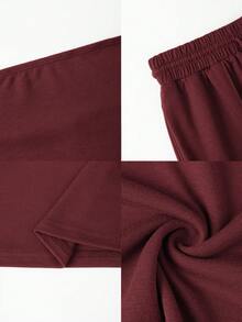 2pcs Vaiaye Autumn Outfit, Fitted Sexy Strapless Cropped Top & Elastic Solid Color Fitted Yoga Bandeau Top, Spring/Summer Pants Set - Purple - View 10