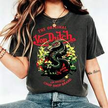 1pcs Women's Double Side Print Von Ditch Dragon Floral Design Red And Green Print Fabric Soft & Skin-Friendly Unisex Style Gifts For Spring Festival, Valentine's Day, St. Patrick's Day & World Cup-Van Dutch Dra Summer Clothes,Summer Tops,Free Shipping Items Only,Playeras,Cotton T Shirts Women,T-Shirt,Summer,Festival Outfits,Concert Outfit Women,Festival Outfits For Women,Cute Tops,Halloween Costumes,White T-Shirt,Black T-Shirt,Couple's Attire - màu đen - Xem 1