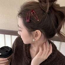 2pcs/2026, New Year Atmosphere, Wine Red Hair Clip - Non-Slip, Durable, Minimalist Design, Compact And Portable, Suitable For Daily Use, Lightweight And Small, Elegant Hair Accessory, New Year Edition Hair Clip - 2pcs - View 2