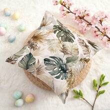 1 pezzo Federa per cuscino con stampa acquerello a foglie tropicali, in morbido velluto pesca, stampa monofronte 45*45CM, adatta per soggiorno, camera da letto, divano, decorazione della casa, regalo per le vacanze (senza inserto per cuscino) - Multicolore - Visualizzare 7