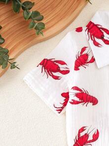 Set 2 Potong Kemeja Lengan Pendek Putih Motif Lobster untuk Bayi Laki-laki - Putih - View 4