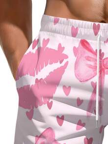 2026 Summer New Styles Romantic Pink Bow And Lips Pattern 3D Men's Printed Beach Pants Valentine's Day Gift For Her Spring Summer Fashion - trắng - Xem 5