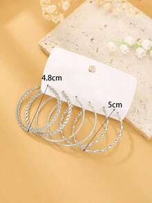 3pairs Minimalist Exaggerated Hoop Earrings Women, Festival - Silver - View 6