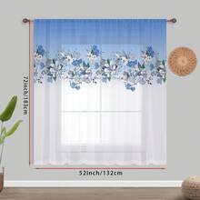 1pc Modern Blue Ombre Floral Sheer Curtain - 3D Digital Print, Rod Pocket Design, Suitable For Bedroom And Living Room Decor, Translucent Polyester Fabric, Easy Care - Multicolor - View 15