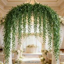 46pcs Extra Long Luxury Willow Leaf Vines - Elegant Artificial Evergreen Hanging Vines, Dense And Textured Green Leaves To Enhance Home/Outdoor Scenes, Suitable For New Year, Easter, St. Patrick's Day, Eid, And Spring Decor, Ideal For Living Room, Wedding/Shop And Hotel Decoration, Durable Artificial Flowers/Vines Decor, Maintenance-Free - Green - View 5