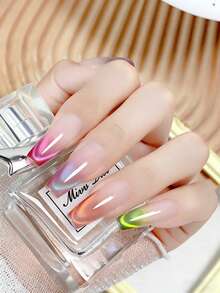 Móng giả dán - Móng giả dài hình quan tài với họa tiết mắt mèo màu hồng rực rỡ mùa hè, thiết kế lấp lánh acrylic, 24 chiếc. - Nhiều màu - Xem 2