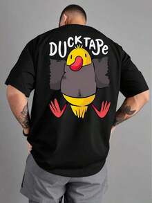 Men's T-Shirt, 180g Cotton, With A Fun Duck Print, Round Neck, Short Sleeves, Loose Fit, Breathable, Urban Style, In Black And White YI20 - Black - View 7