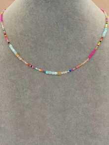 Women's Beaded Necklace, Colorful Bohemian Style Mixed Bead & Crystal Necklace, Neck Chain, Beach Jewelry (Bead Color Is Random) - 彩色 - 查看 3