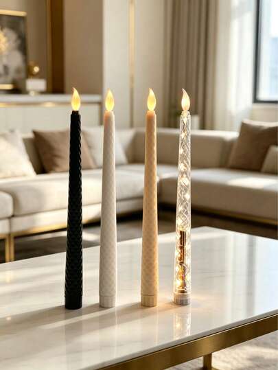 2pcs Multicolor Diamond-Shaped LED Electronic Candle Stick, Flameless Long Candle, Battery-Operated Atmosphere Light, Suitable For Home, Christmas, Wedding, Birthday Party Decoration