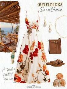 Women's Floral Print Elegant Dress, Suitable For Vacation - 多色 2 - 查看 9