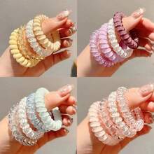 High Elastic Spiral Hair Ties, Thick Telephone Cord Hair Bands, Hair Accessories For Ponytail, Convenient For Office, Travel, Bathroom, Suitable For Women, Girls - Multicolor - View 10