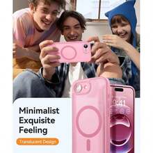 Matte Translucent Magnetic Phone Case Compatible With IPhone 17E 16E 17 Air 16 15 14 13 12 11 Plus Pro Max Camera Protection Shockproof Shell - Pink - View 6