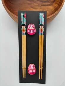 2 Pairs Japanese Natural Bamboo Chopsticks With 2 Bamboo Chopstick Rests Set, Japanese Print Bamboo Chopsticks And Natural Wooden Chopstick Holder - Multicolor - View 16