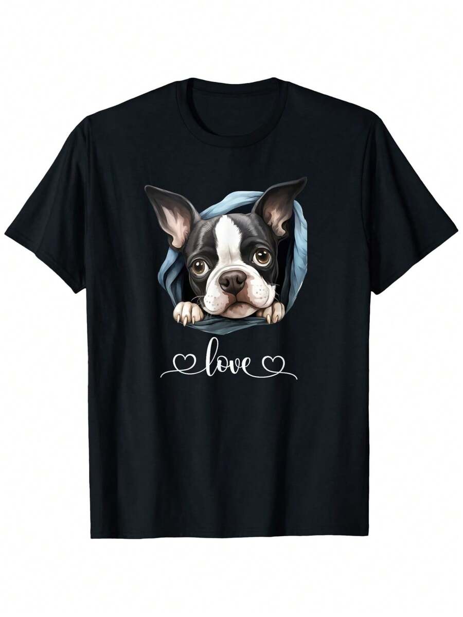 Camiseta con diseño de corazón y patrón de perro, estilo Terrier - Negro - Ver 1