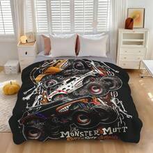 1PC Monster Jam  Monster Truck Racing Flannel Throw Blanket 50"X60" (Multiple Sizes) -  Green Truck Flying In Dust, Action Shot, Tapestry Wall Hanging, Monster Truck Fan Gift, Room Decor, Perfect For Sofa, Bed, Office -280gsm - nhiều màu 19 - Xem 2