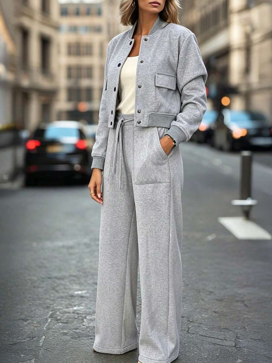 2pcs/Set Women Casual Jacket And Straight Leg Pants Spring Elegant