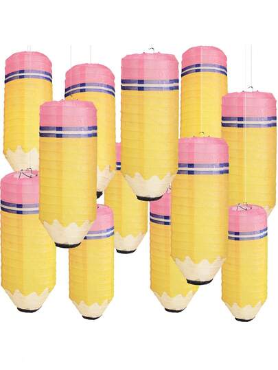 6 chiếc đèn lồng giấy hình bút chì, trang trí tiệc, trang trí lớp học mầm non, trang trí trần nhà nghệ thuật cho ngày tựu trường, ngày đầu tiên và ngày cuối cùng của năm học, đồ dùng tiệc sinh nhật, đèn lồng giấy màu vàng nhạt để trang trí lớp học mầm non, phông nền cuối năm học, tiệc tốt nghiệp mẫu giáo, đồ dùng nghệ thuật cầu vồng cho ngày Nhà giáo.