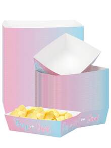 10 peças/20 peças/30 peças Bandejas de Papel Descartáveis para Lanche em Revelação de Gênero Rosa e Azul, 1,5x3,5x5,1 polegadas com Bottom Degradê Ombré e Impressão em Cursiva "Menino ou Menina", Caixas Abertas para Servir Alimentos como Batatas Fritas e Pipoca, Decoração de Mesa de Lanche para Chá de Bebê, Anúncio de Gênero do Bebê, Festa e Eventos, Suprimentos para Homens e Mulheres - Multicolorido - Visão 3