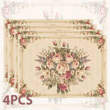 1/4/6/8/12pcs 2D Pink Vintage Floral Pattern Linen Table Mats, Washable Printed Placemats, Surface Protector, Indoor/Outdoor Dining Table Mats, Suitable For Holiday Banquet Kitchen Table Decoration - Multicolor - View 14