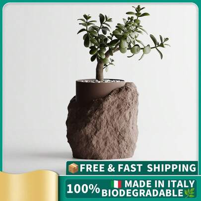 ORIZZONTE Decorative Vase With Rock Effect Base – Contrasting Texture And Natural-Contemporary Style, Ideal For Home Decor, Centerpiece Or Flower Holder, 100% Made In Italy, Shipping From Italy