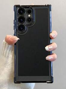 防摔純色時尚電鍍護角手機殼，適用於 iPhone 15 Pro Max/16 Pro Max/16 Pro/14 Pro Max/14 Pro/13 Pro Max、16，Galaxy S21 5G/S21 Ultra/S22/S22 Ultra/S23/S23 Ultra/S24/S24 Ultra 5G，A14/A33 5G/A53 5G/A54 5G/A52/A52s 5G/A15 5G/A13 4G/A22 4G/A22 5G/A34/A23 5G/S25/S25 Ultra，防水、防摔、防刮，生日禮物春季風格，國際版，非國內版，新款適用於 iPhone 18 Pro Max、18 Pro 手機保護殼 - 黑色 - 查看 2