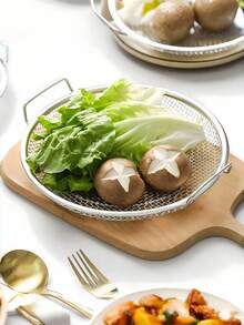 Stainless Steel Frying Basket, Round Fine Mesh Crispy Tray, Double Heat-Resistant Handles, Anti-Rust Heat-Resistant Draining Rack, Dishwasher , Evenly Heated Frying Basket, Multi-Functional Air Fryer Accessory Suitable For Frying, Baking, Steaming, Draining Oil, Washing Vegetables And Other Home Cooking - Multicolor - View 6