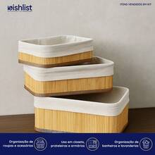 Cesto de Bambu Organizador. Kit com 3 Cestos de Bambu. Conjunto com 3 Cestos - Bege - Visão 6