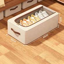 1pc Foldable Storage Box With Lid, Large Capacity Under Bed Storage Box, Multi-Function Drawer-Style Shoe Cabinet, Clothing Storage Box, Shoe Storage Box, Foldable Storage Box, Wardrobe Organizer Box, Suitable For Storing Shoes, Jeans, With Handles On Both Sides, Dust-Proof And Moisture-Proof, Fully Utilize Bed Bottom Space. Can Also Be Used As A Storage Box On Top Of The Cabinet To Save Space, Suitable For Seasonal Storage. This Is A Space-Saving Storage Box, An Essential Item. - Khaki - View 4