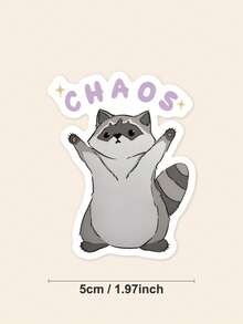 "CHAOS" Cute Raccoon Sticker, Funny Trash Panda Aesthetic Decal For Kindle & Laptop, Kawaii Animal Spirit Sticker, Mental Health Humor Gift - Multicolor - View 2