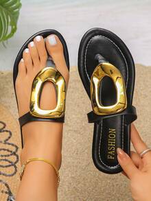 1 Pair Women's Casual Sandals, Transparent Upper With Rhinestone Decor, Suitable For Beach And Outdoor Wear - Black - View 9