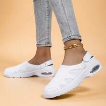 White Solid Color Polyester (Polyester) Hook And Loop Slip-On Mules, Suitable For Office Wear In Summer - White - View 21