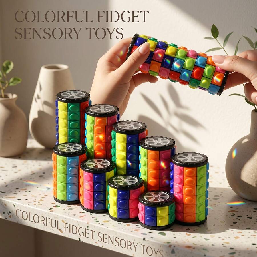 1 pieza Cubo Mágico 3D Rompecabezas Juguete, Juguete Cubo de Dedos, Juguete Cilíndrico - Cubo Rompecabezas Personalizado, con Diseño Avanzado de 3/5/6/7 Capas, Forma de Maíz, Estructura Cilíndrica Multicapa. Mejora la Inteligencia y la Creatividad, con Detalles de Dibujo de Neumáticos.