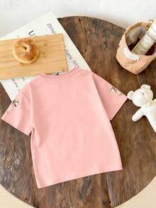 2pcs/Set Pakaian Musim Panas untuk Anak Perempuan Remaja, Termasuk Kaos Lengan Pendek Leher Bulat + Rok Celana dengan Pita Merah Muda, Pakaian Musim Panas yang Nyaman - Berwarna merah muda - View 4