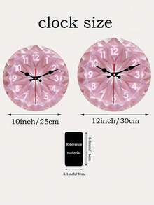 2D Flat Design. 1pc. Pink Diamond Theme Silent Decorative Wall Clock, Creative Wall Clock, Suitable For Bedroom, Living Room, Office Decor, Size 10/12/14 Inches, AA Battery Not Included, 2D Flat - Multicolor - View 7