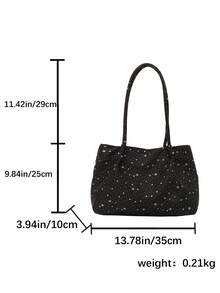 1pc Women's Solid Color Embroidered Soft Allover Print Shiny Star Large Capacity Shopping Tote Bag, Open Top Magnetic Closure, Essential For Shopping And Travel - Multicolor - View 7